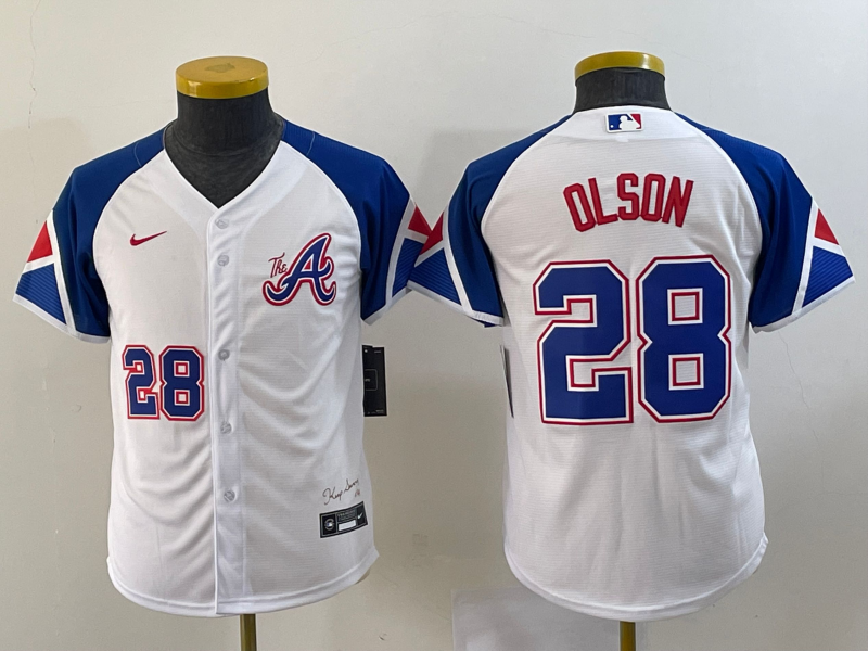 Women's Atlanta Braves #28 Matt Olson White 2023 City Connect With Patch Stitched Baseball Jersey(Run Small)